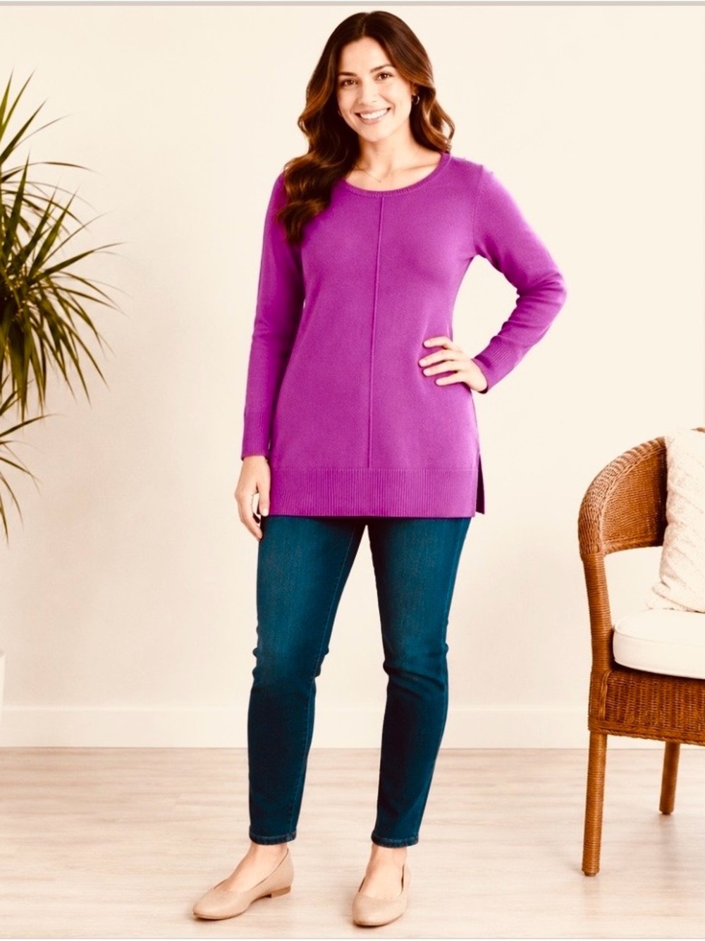 EUC J. Jill Purple Long-Sleeve Tunic Sweater